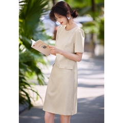 Mã B878: Đầm váy nữ ngắn tay thon gọn kiểu dáng nhẹ nhàng váy dài cổ tròn cao cấp