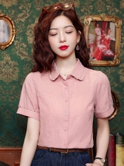 OD041: áo sơ mi nữ coton màu trơn ngắn tay