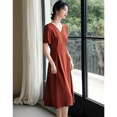 Mã B875: Đầm váy nữ ngắn tay cổ chữ V sang trọng thanh lịch cao cấp