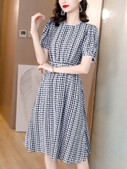 OD011: váy kẻ sọc tay phồng cao cấp NK