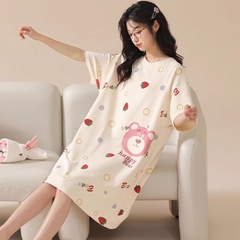 OE525: váy ngủ mới cho nữ SPNN mùa hè cotton ngắn tay