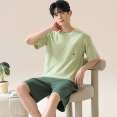 OE488: Bộ đồ ngủ nam SPNN mùa hè thanh niên trung niên modal cotton quần short tay ngắn lụa băng