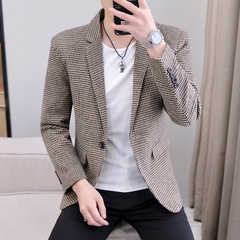 OE466: áo khoác vest nam cao cấp đơn giản kẻ sọc caro mùa xuân thu trẻ trung