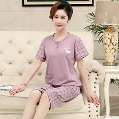 OE533: bộ đồ ngủ cotton mới cho phụ nữ SPNN mùa hè ngắn tay trung niên mặc nhà