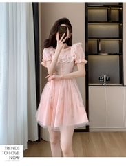 OD676: Váy ngắn thêu ren cổ vuông mới cao cấp