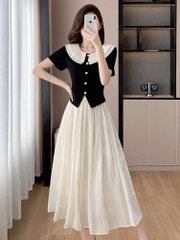 OD644: set áo và váy cổ búp bê