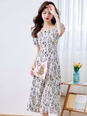 OD571: Đầm hoa cổ vuông cao cấp thanh lịch
