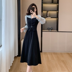 Mã B989: Đầm trà tay phồng cổ điển Pháp Hepburn khí chất thanh lịch cao cấp