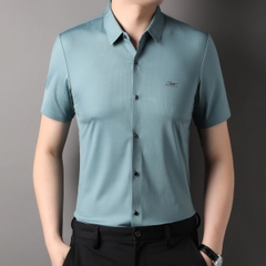 OE300: Áo sơ mi nam cao cấp tay ngắn lụa băng mùa hè họa tiết sọc jacquard