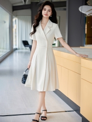 OD064: váy công sở cổ vest cao cấp xếp li