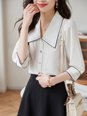 OD035: áo sơ mi nữ cao cấp tay lửng cổ bẻ sang trọng