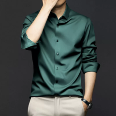 OH053: Áo sơ mi lụa tơ tằm cao cấp dành cho nam, tay dài, không nhăn