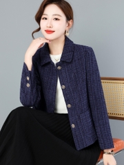 OC480: Áo khoác ngắn thiết kế nữ trung niên mùa xuân cardigan cổ bẻ