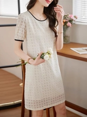 OD523: đầm suông trắng cao cấp ren
