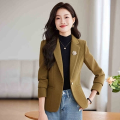 OD1069: Áo blazer kaki nữ tính dáng ôm vừa vặn thời trang thu đông mới nhỏ một cúc ngắn