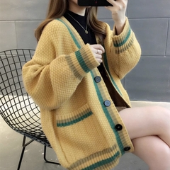 OE439: Áo len cardigan dệt kim nữ thu đông mới áo khoác rộng nữ