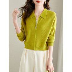 OE383: Áo len nữ cardigan len dệt kim ve áo khóa kéo đôi dành cho n