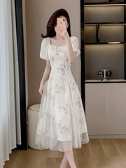 OD641: váy voan thời trang nữ cao cấp lưới nối váy dài