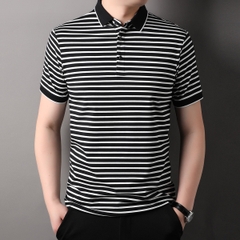 OD329: Áo thun lạnh cotton sợi tằm ngắn tay mùa hè nam sọc atn