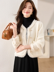 OD822: Áo khoác nữ khoác ngoài nhung chồn cardigan ngắn cao cấp phong cách
