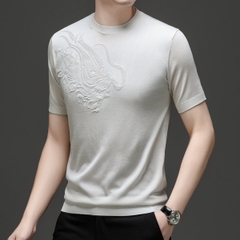OD331: Áo thun nam mùa hè cổ tròn cổ tròn dệt hoa hình rồng tencel