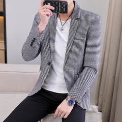 OE466: áo khoác vest nam cao cấp đơn giản kẻ sọc caro mùa xuân thu trẻ trung
