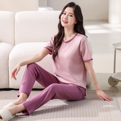 OE534: Bộ đồ ngủ nữ SPNN cotton nguyên chất quần ngắn tay mùa hè