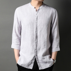 OC984: áo sơ mi vải lanh ngắn tay xu hướng