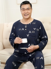 OE493: Bộ đồ ngủ lụa cotton mùa hè cho người trung niên