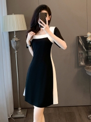 OD614: Đầm đen đẹp cổ vuông màu đen cổ điển cao cấp