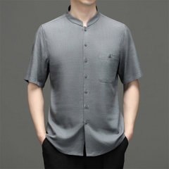 OE248: Áo sơ mi tay ngắn nam cao cấp trung niên vải lanh Tencel mùa hè cổ đứng