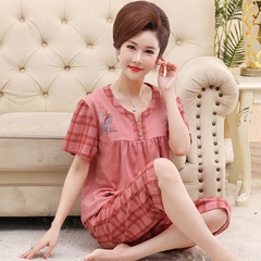 OE533: bộ đồ ngủ cotton mới cho phụ nữ SPNN mùa hè ngắn tay trung niên mặc nhà