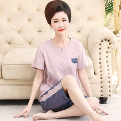 OE533: bộ đồ ngủ cotton mới cho phụ nữ SPNN mùa hè ngắn tay trung niên mặc nhà