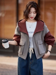 OC403: Áo khoác nhỏ nữ có mũ trùm đầu màu sắc dành cho nữ xuân thu
