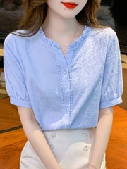 OD053: áo sơ mi nữ cotton phối ren tay ngắn