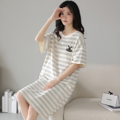 OE525: váy ngủ mới cho nữ SPNN mùa hè cotton ngắn tay