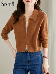 OE383: Áo len nữ cardigan len dệt kim ve áo khóa kéo đôi dành cho n