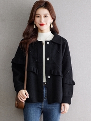 OD823: áo khoác cardigan len nữ màu đen khoác bên ngoài