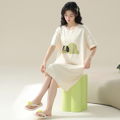 OE524: Váy ngủ nữ SPNN mùa hè cotton nguyên chất tay ngắn váy mỏng rộng rãi cỡ lớn