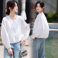 OE919: Áo khoác nữ mỏng cổ tròn phong cách