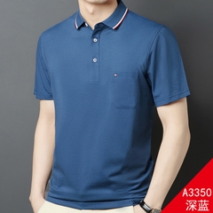 OE757: Áo thun nam cao cấp tay ngắn mùa hè cho bố trung niên cổ trắng có túi áo thun POLO cotton mercerized