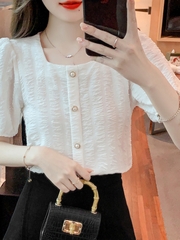 OD154: áo sơ mi nữ voan tay phồng nữ Pháp