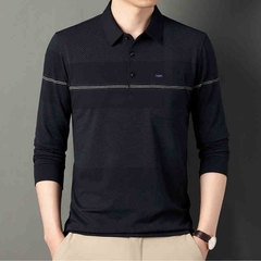 OD1072: Áo thun nam dài tay cotton polo trung niên nam dáng rộng sọc lớn