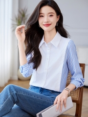 OE393: áo sơ mi voan sọc nữ
