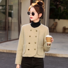 OC501: Áo khoác cho nữ thu đông thương hiệu ngắn áo len cừu cao cấp