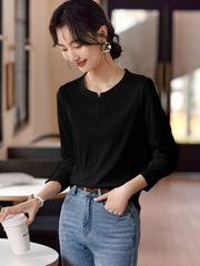 OD106: áo thun nữ dài tay màu trơn cao cấp len sơ mi