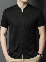 OE839: Áo thun nam tay ngắn cổ đứng phong cách Trung Hoa cao cấp