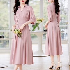 Mã B970: Đầm váy sơ mi nữ dáng dài chiết eo thanh lịch pc Hàn