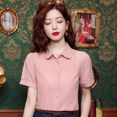 OD041: áo sơ mi nữ coton màu trơn ngắn tay