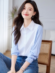 OE393: áo sơ mi voan sọc nữ
